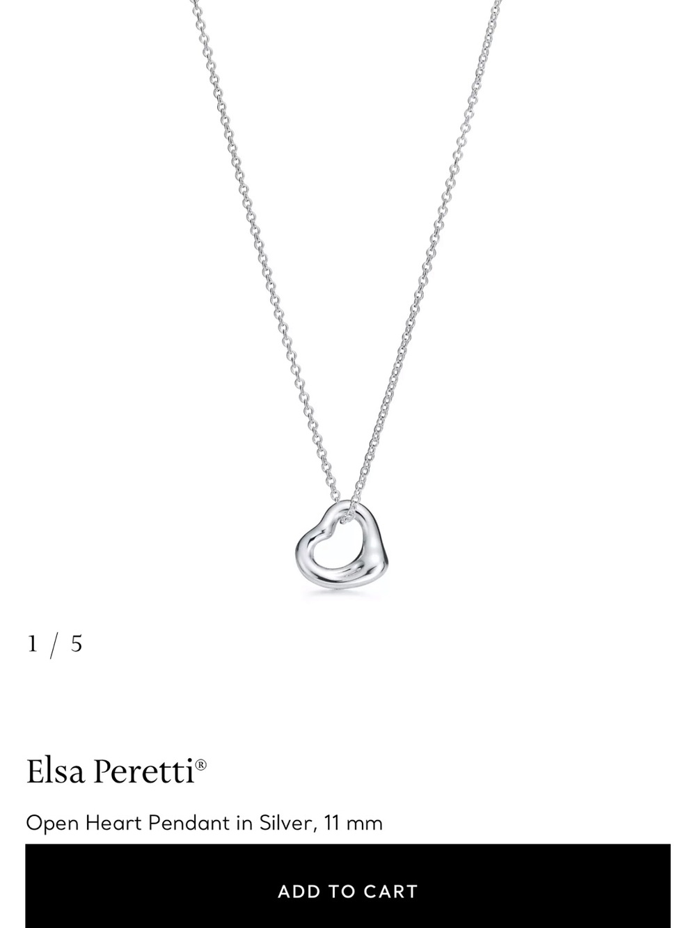 Tiffany & Co. Silver Open Heart Pendant Necklace